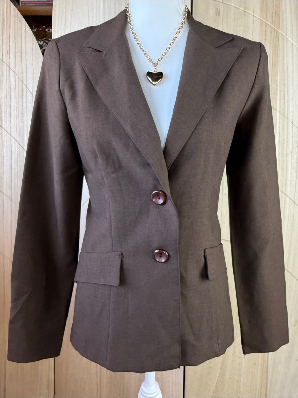 Vintage XOXO Womens Brown Blazer Y2K Tailored Fitted 2 Button Career Jacket